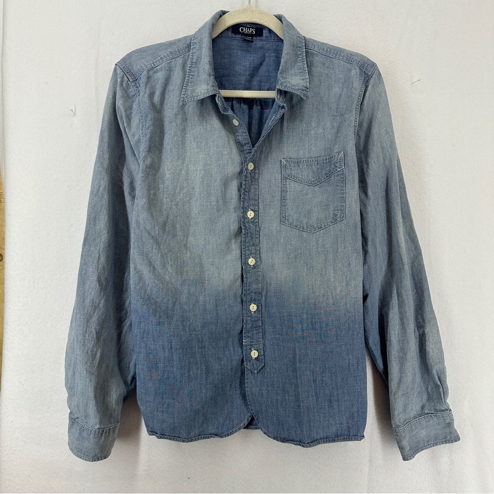Chaps Women's Denim Jean Long Sleeve Button Front Shirt 100%‎ Cotton Petite XL